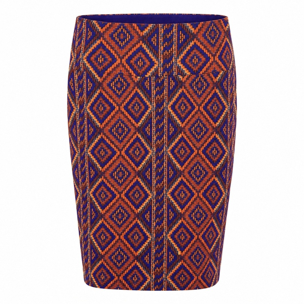 LuLaRoe Cassie Skirt Womens S Orange Purple Geometric Diamond Good Preloved Boho